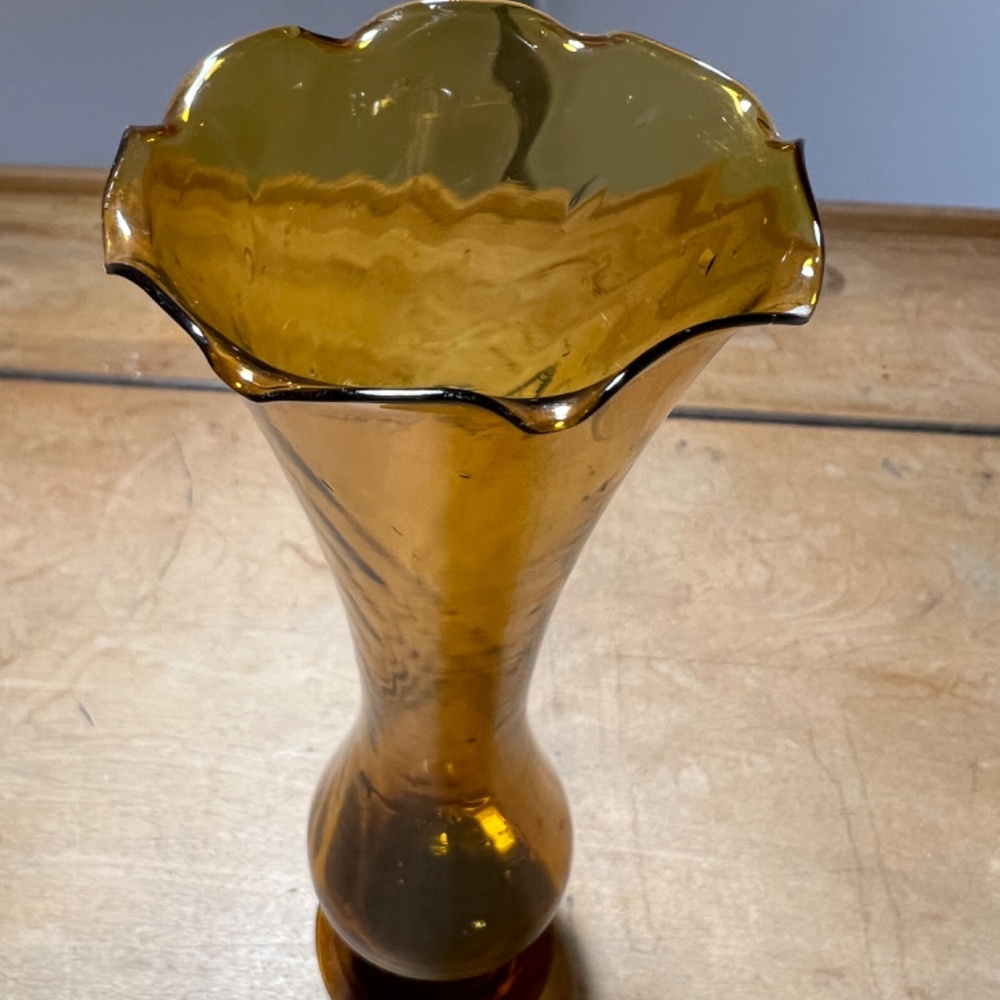Vintage Amber Footed Glass Bud Vase